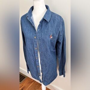 100% cotton Blue Denim Men's Shirt modern amusements pin up girl medium unisex